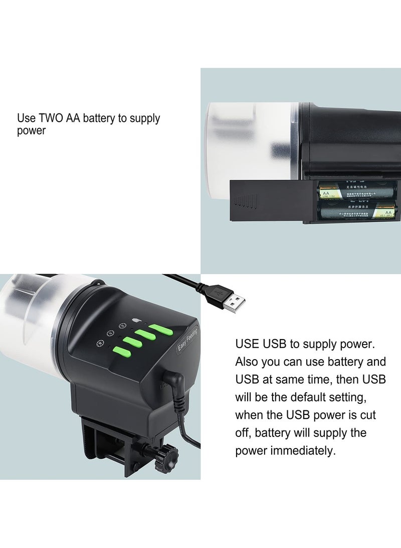 وحدة تغذية الأسماك الأوتوماتيكية مع خيارات طاقة مزدوجة، تعمل عبر USB والبطارية، موزع طعام قابل للبرمجة، مناسب لأحواض السمك وخزانات السلاحف، يتضمن حلقة تغذية وإعدادات مؤقت قابلة للتعديل - Image 5